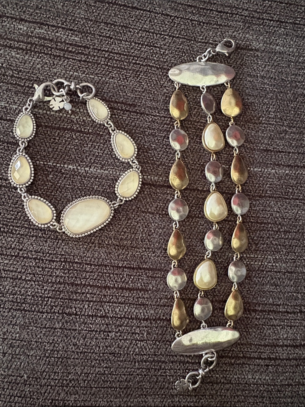 Bundle - Lucky Brand Cream and Silver Multi-Row Teardrop Bracelet Set